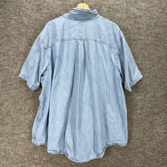 Lands' End Shirt Men 3XL Tall Blue Button Up Collared Short Sleeve Pockets - Picture 2 of 7